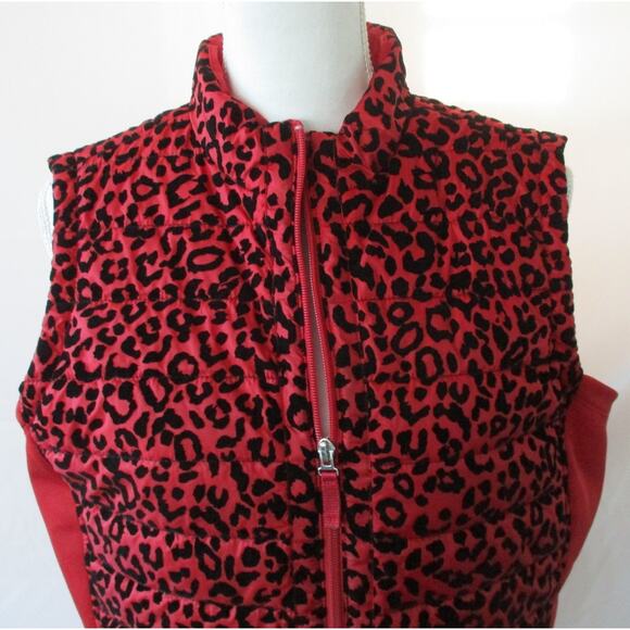 Weekends By Chico's Women's Red & Black Animal Print Full Zip Vest Size Large - Picture 2 of 11